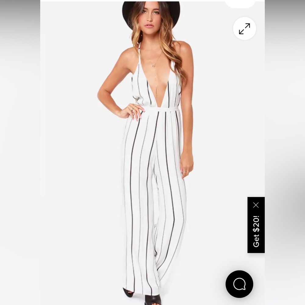 Faithfull the Brand Shutterbabe White Striped Boho Festival Jumpsuit Size XS